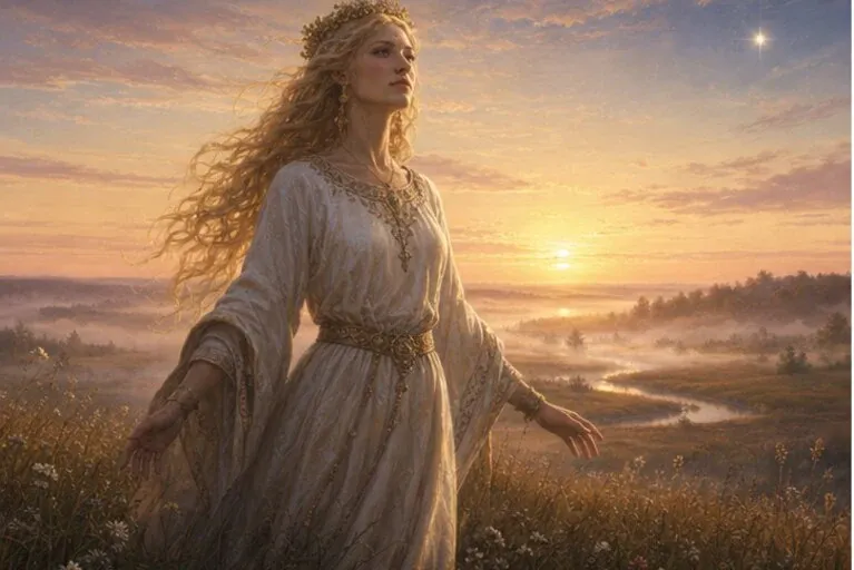 Aušrinė lietuvių mitologijoje pasirodo auštant su ryto žvaigžde virš laukų