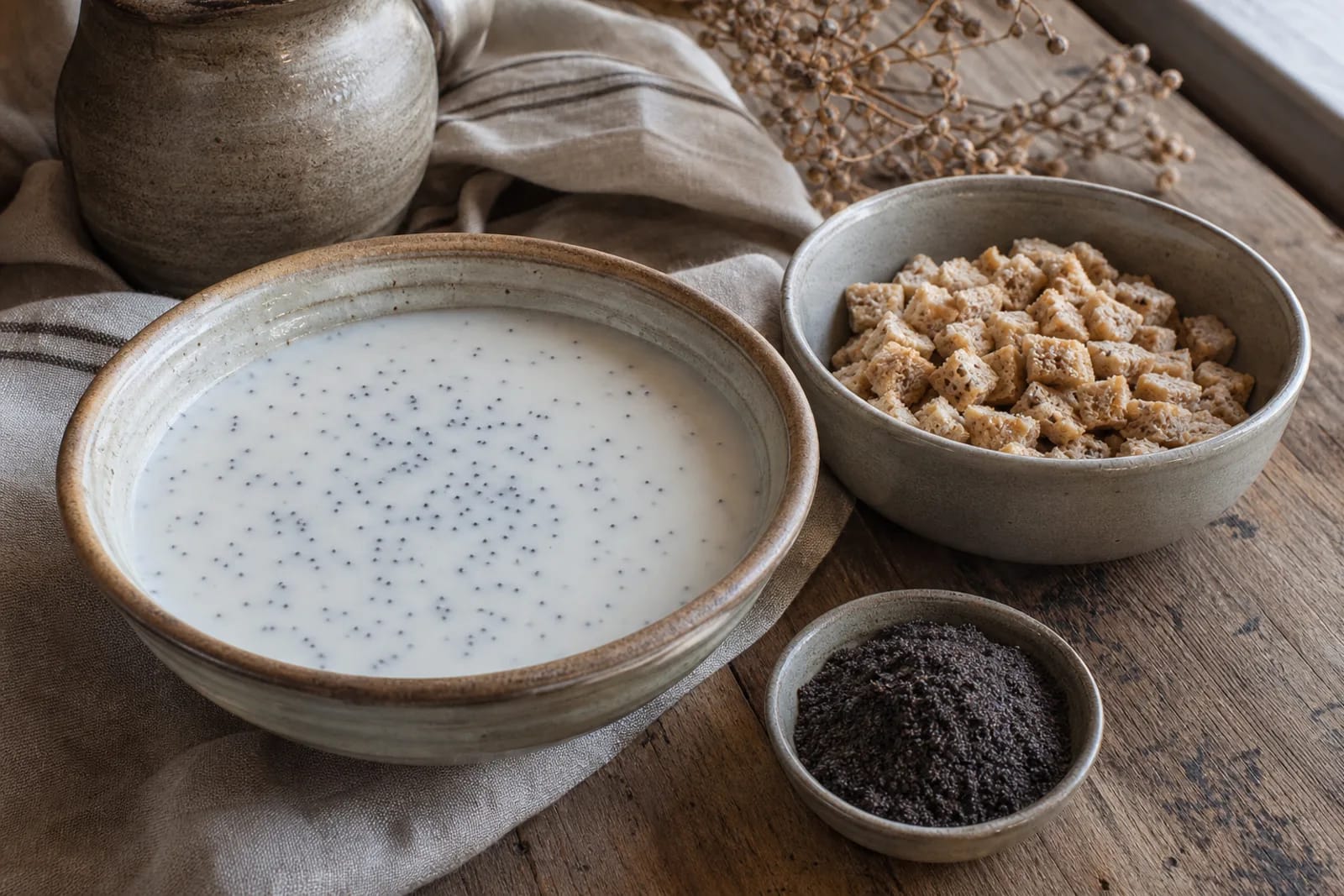 Aguonpienis: poppy milk for kūčiukai in a Lithuanian traditional food context
