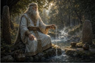 Andojas Andajus in Lithuanian mythology stands on a high hill beneath the sky
