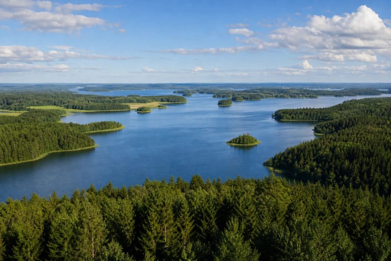Island labyrinth and wooded shores of Antalieptė Reservoir in Gražutė Regional Park