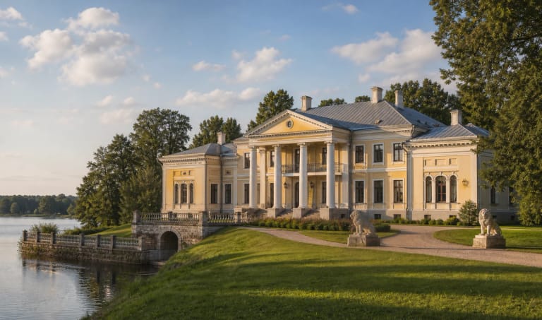 Astravas Manor palace by Lake Širvėna in Biržai with its park setting