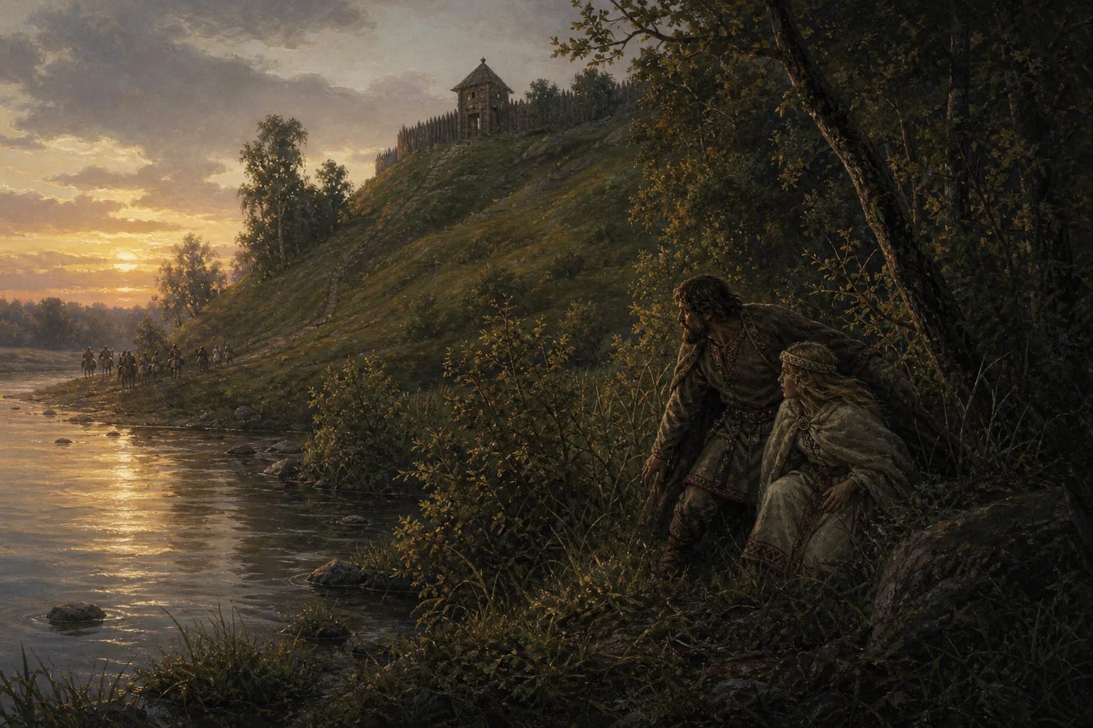 Aukštadvaris Hillfort Legend visual interpretation with nobleman Lackis, escape, abducted woman motifs