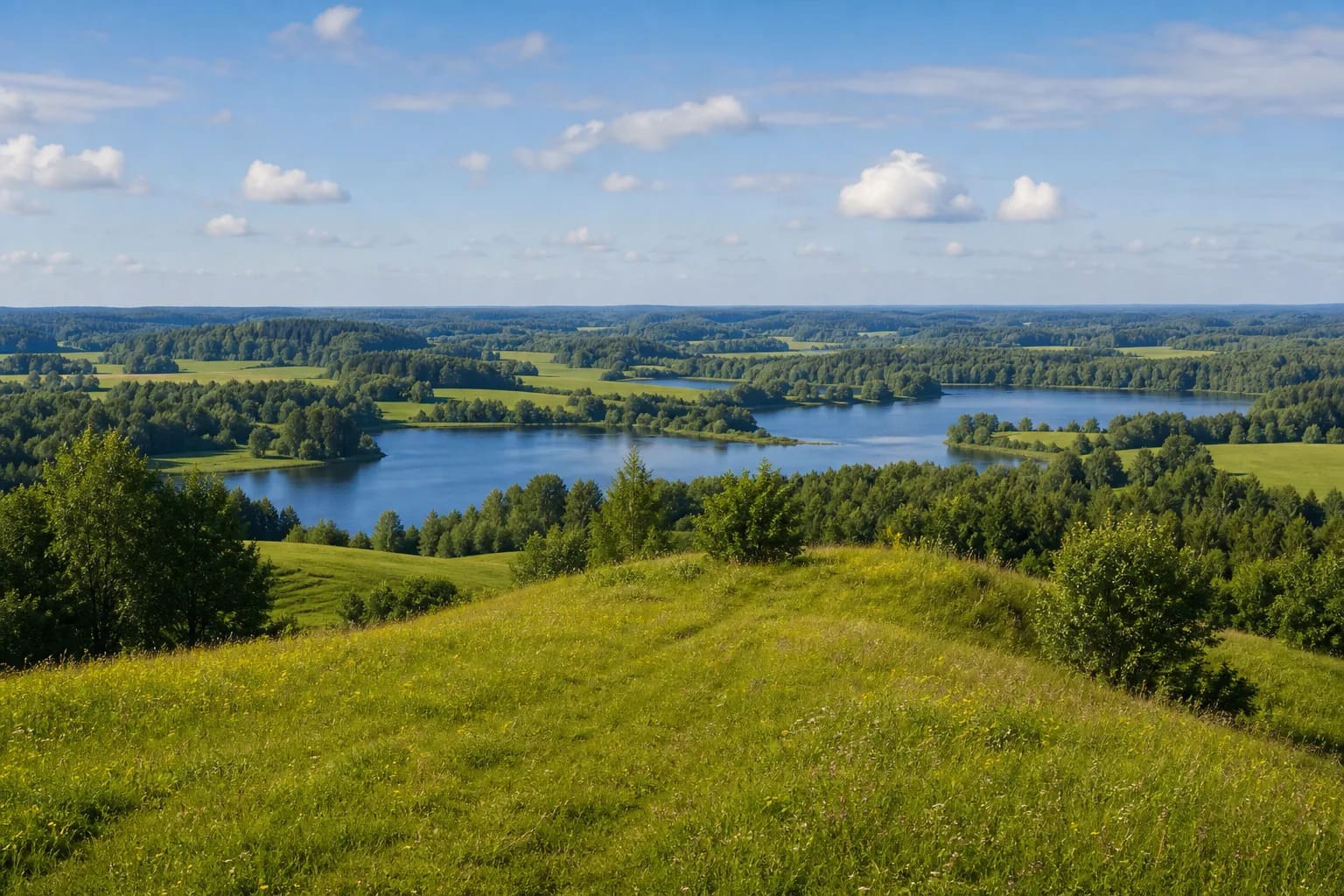 Hilly landscape of Aukštadvaris Regional Park with lakes and forests