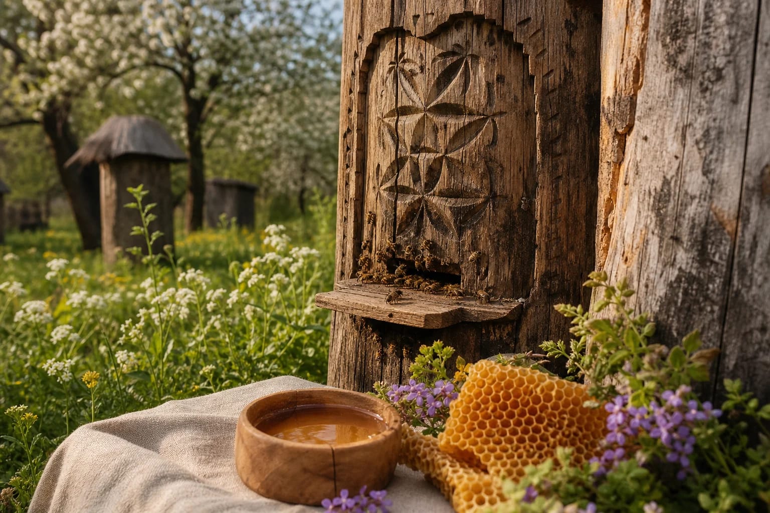An old hive, honey, and bees for Austėja's care