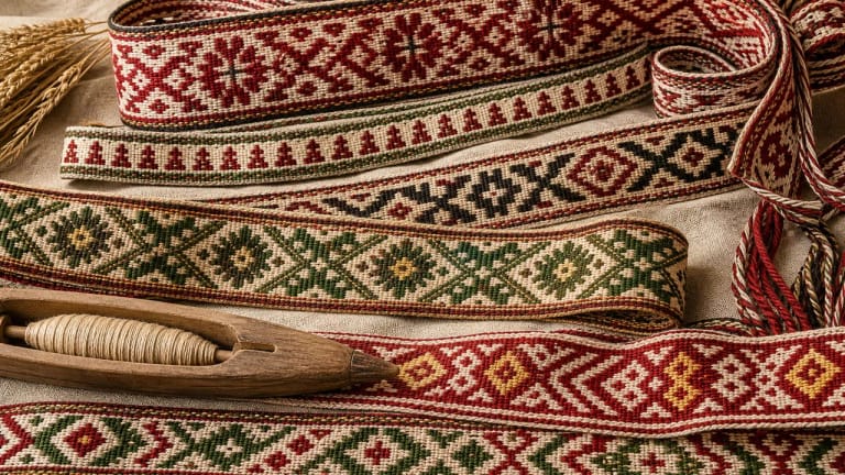 Austinė Lietuvių juosta su rombų, Saulučių ir kryželių raštais
