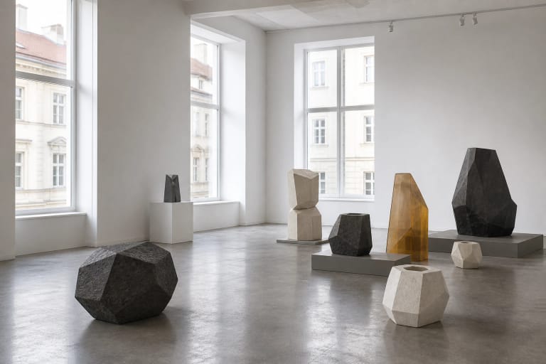 Šviesi (AV17)GALLERY parodų erdvė Vilniaus senamiestyje su lakoniškomis šiuolaikinėmis skulptūromis ir langų šviesa