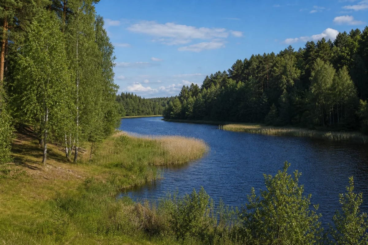 Baltoji Ančia vingiuoja per miškingą Lazdijų krašto slėnį