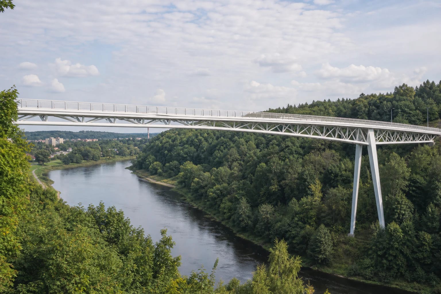 White Rose pedestrian bridge high above the Nemunas in Alytus