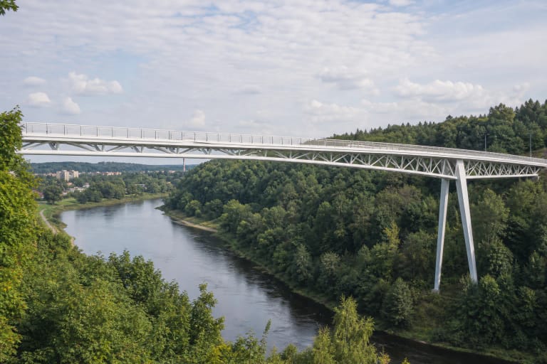 Baltosios rožės pėsčiųjų tiltas aukštai virš Nemuno Alytuje