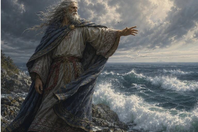 Bangpūtys in Lithuanian mythology by stormy Baltic Sea waves and wind