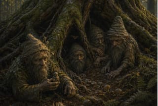 Barstukai and Barzdukai in Lithuanian mythology near tree roots, the underworld, and small beings