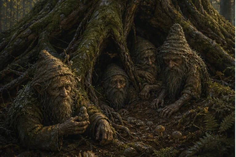Barstukai and Barzdukai in Lithuanian mythology near tree roots, the underworld, and small beings