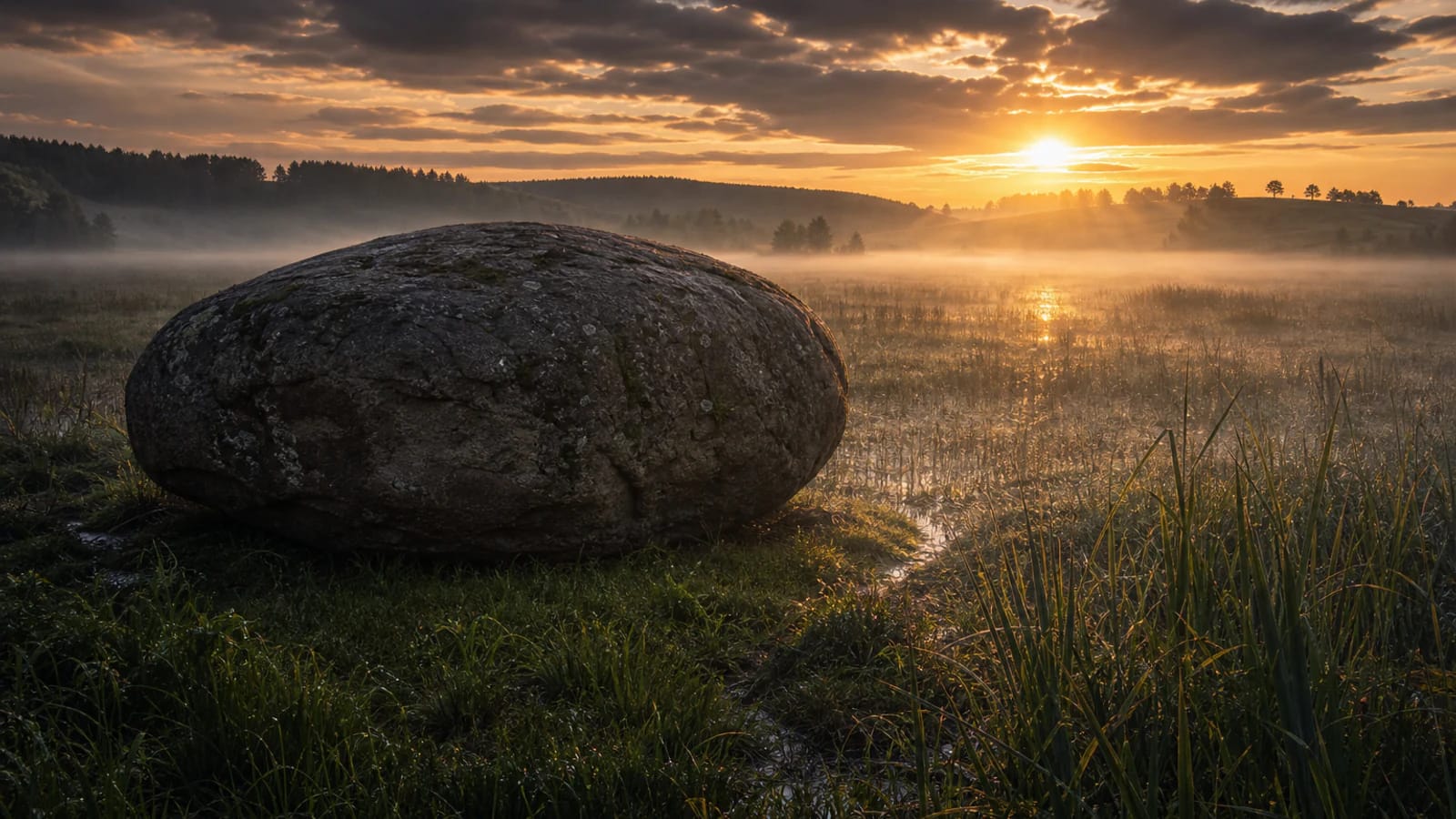 The huge Barstyčiai Stone in a marshy Samogitian valley
