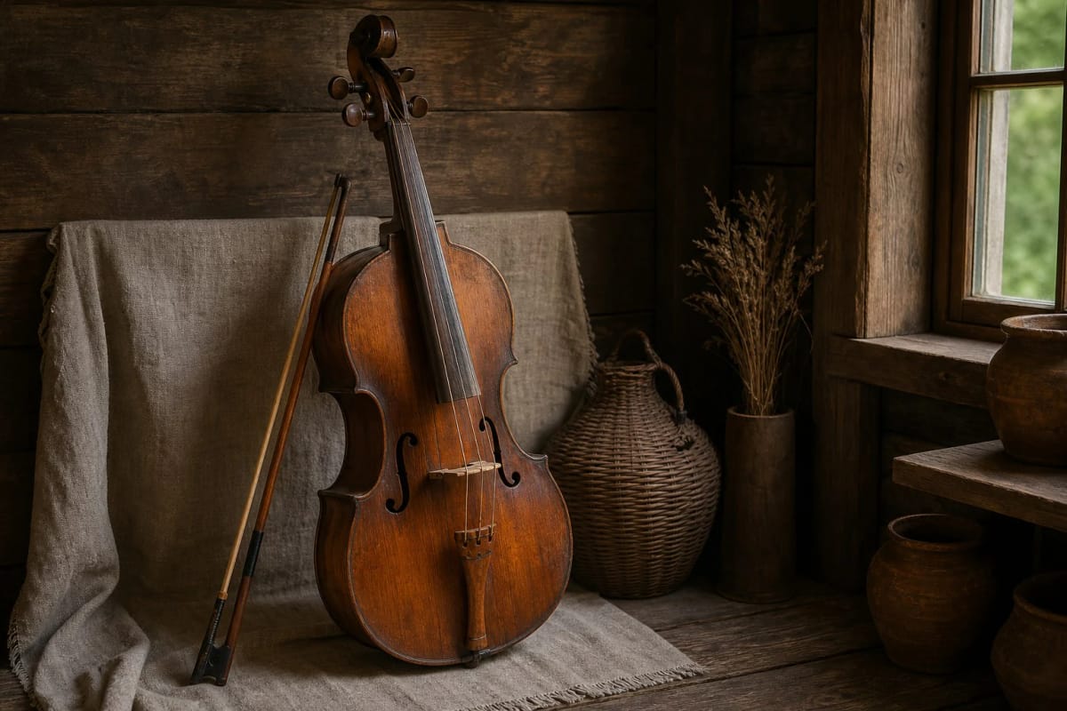 Basetlė as the bass string instrument of a Lithuanian folk band