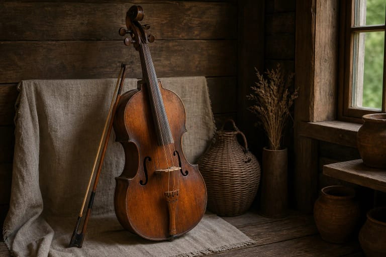 Basetlė as the bass string instrument of a Lithuanian folk band