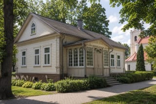 Wooden Birštonas rectory with verandas, now housing the sacral museum