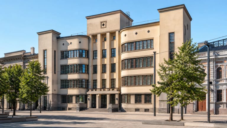 Buvusių Kauno centrinio pašto rūmų modernistinis fasadas Laisvės alėjoje Kaune