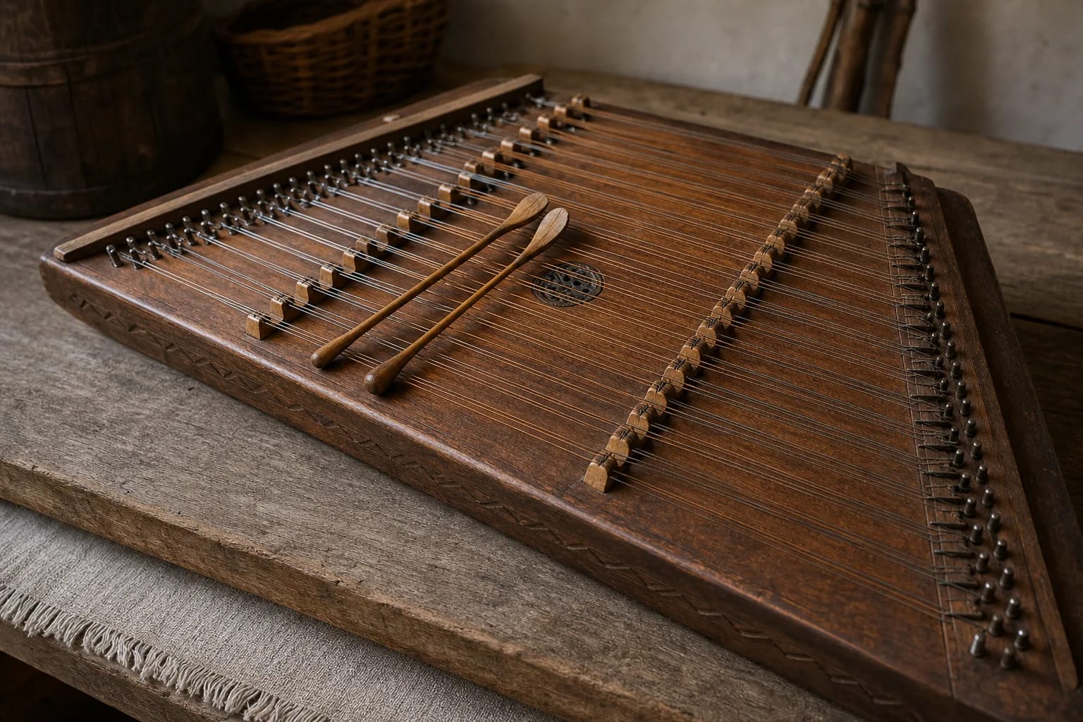 Cimbolai strings with small wooden hammers