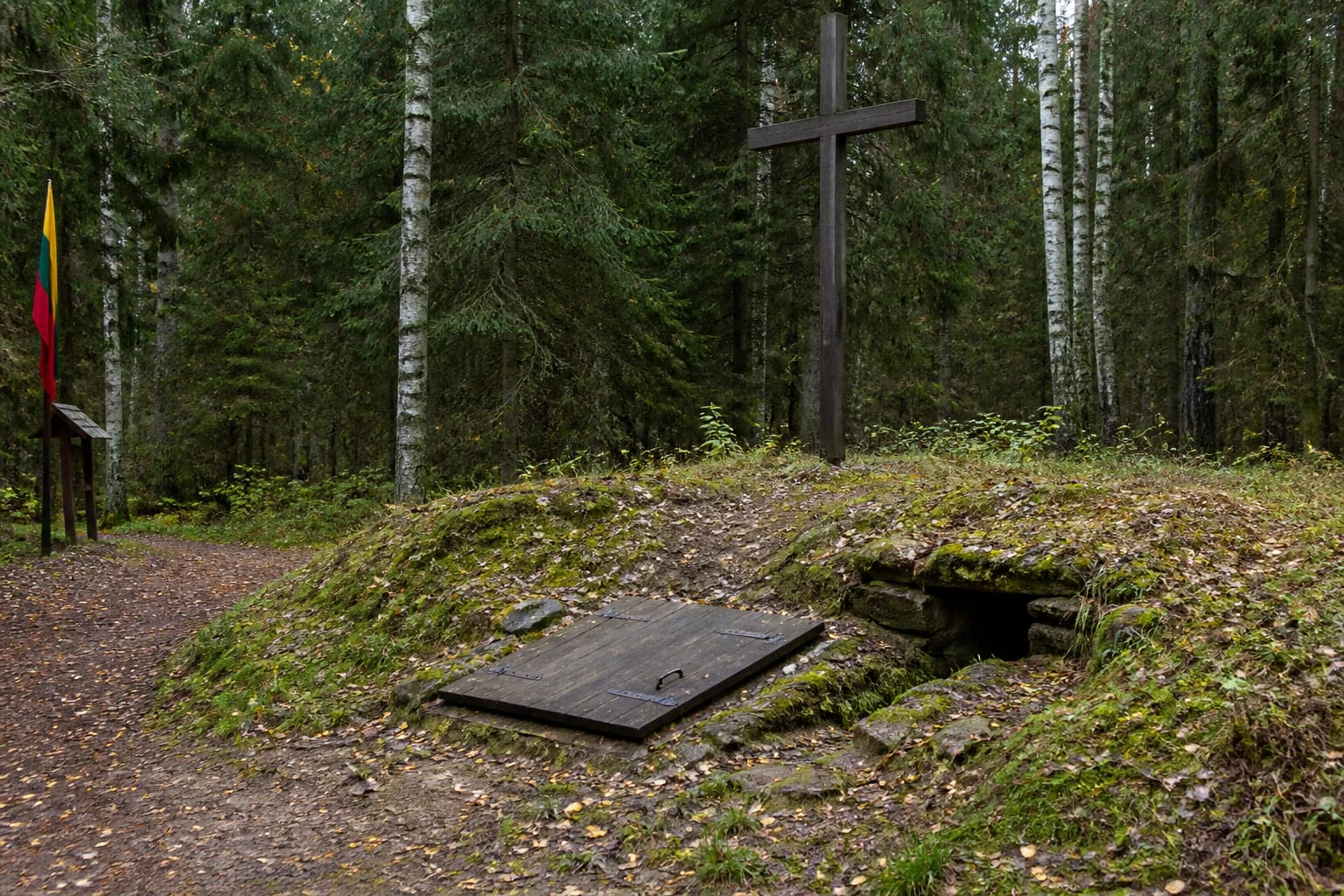 Forest path beside the reconstructed Daugėliškiai Forest partisan bunker site