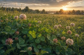 Green clover in a Lithuanian meadow as a symbol of song greenery and luck