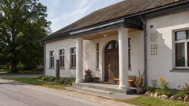 Dovilų etninės kultūros centro senasis pastatas su etnokultūros renginių nuotaika