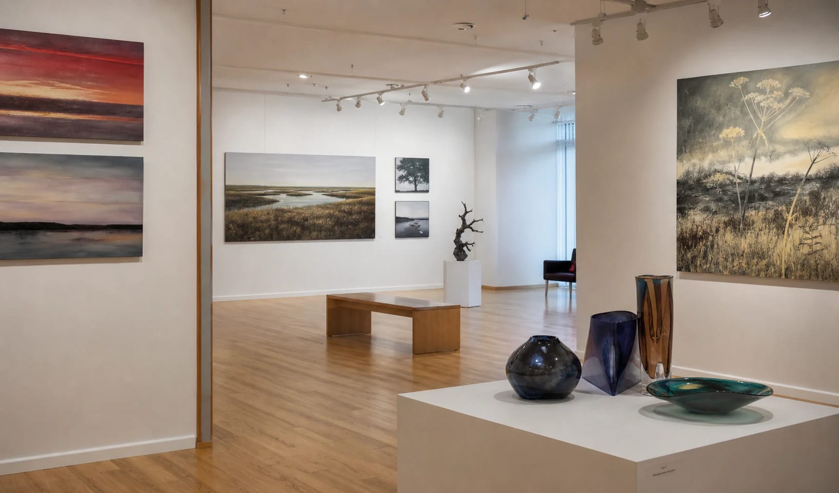 Dusetos Art Gallery exhibition hall with contemporary works by Selonia-region artists