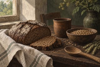 Illustration of Lithuanian food traditions, not a photograph of a specific historical dish