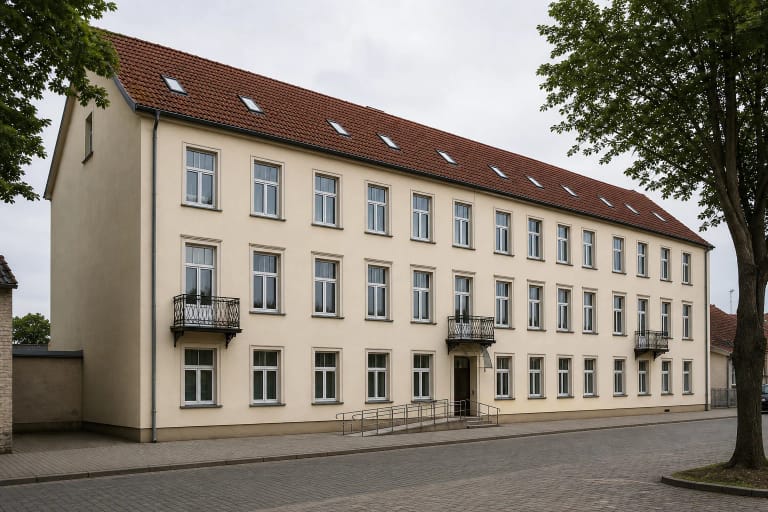Šviesus trijų aukštų Fridricho Bajoraičio bibliotekos pastatas Tilžės gatvėje Šilutėje
