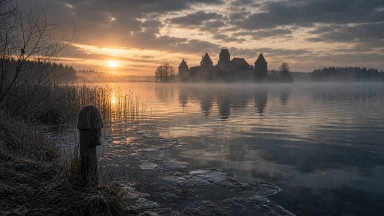 Lake Galvė by Trakai Castle with the mood of a water-sacrifice legend