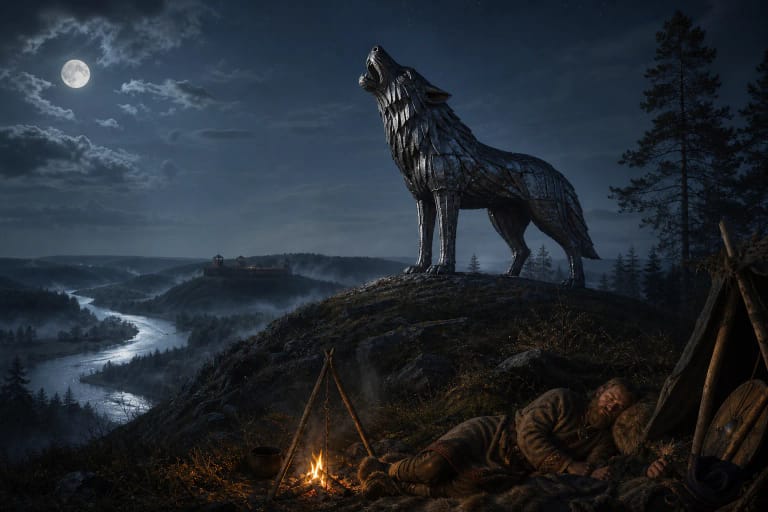 The Iron Wolf on a Vilnius hill in the legend of Gediminas' Dream