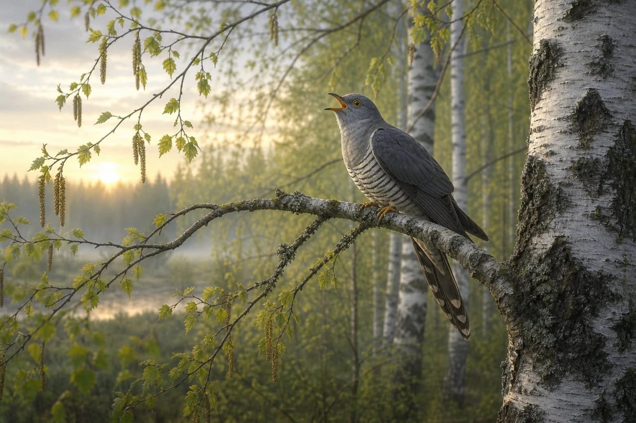 A cuckoo in birch branches as a Lithuanian folklore symbol of time and fate