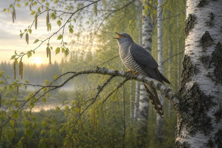 A cuckoo in birch branches as a Lithuanian folklore symbol of time and fate