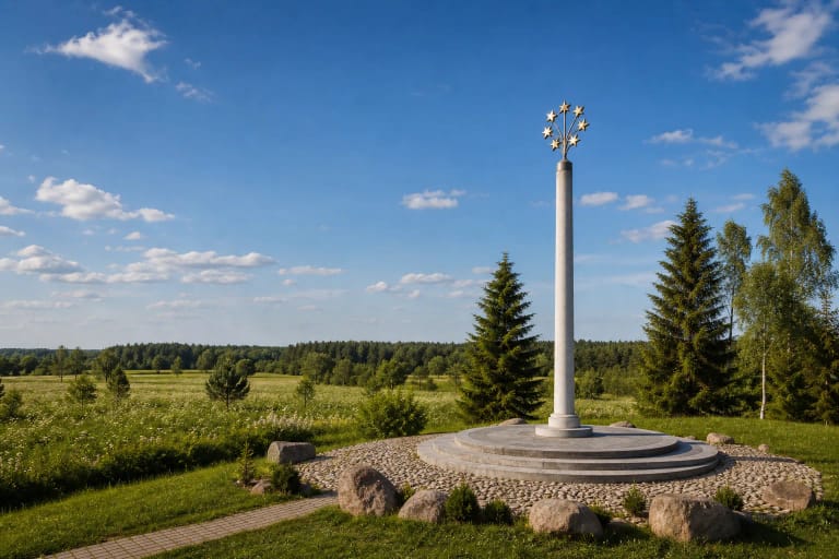 Geografinio Europos centro balto granito kolona su žvaigždžių vainiku prie Purnuškių