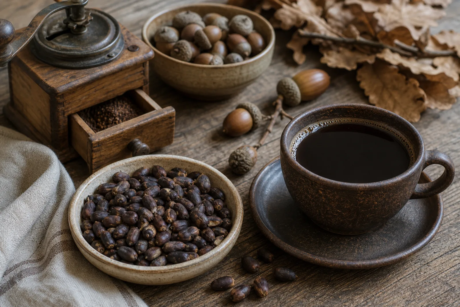 Gilių kava: coffee substitute made from roasted oak acorns in a Lithuanian traditional food context