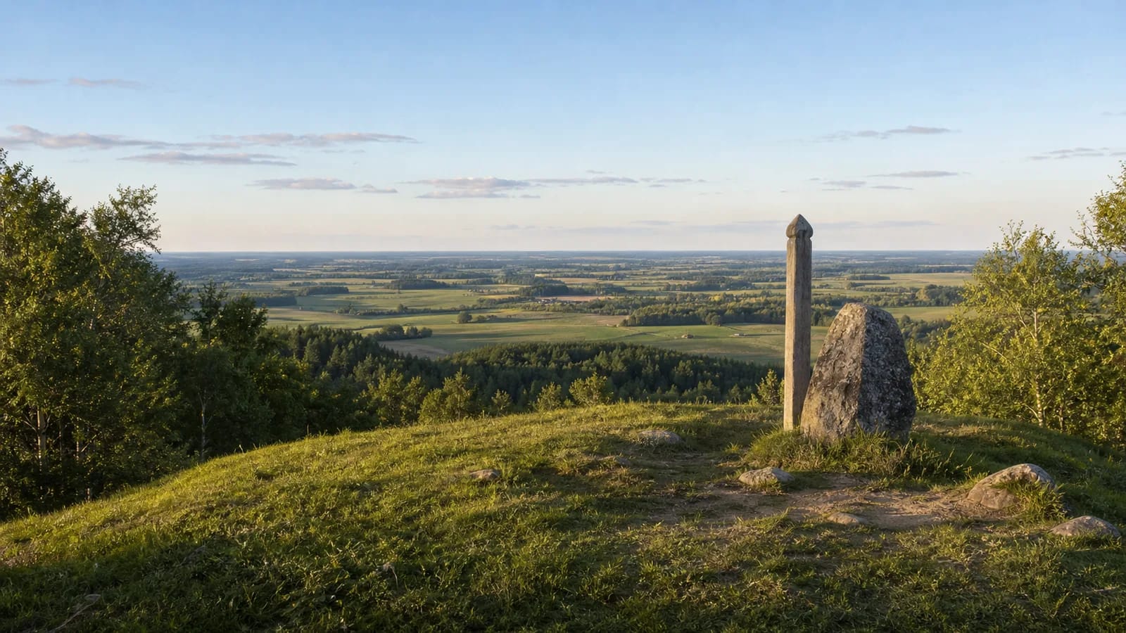 Girnikų kalno žalia viršūnė su plačia Šiaulių rajono panorama Kurtuvėnų regioniniame parke