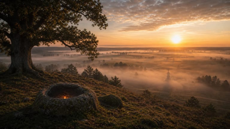 Girnikai sacred hill with the mood of a fire-stone and mother-of-giants legend