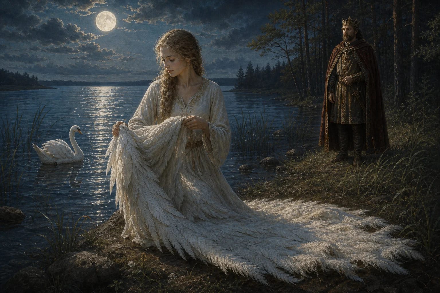 The Swan, the King's Wife visual interpretation with swan woman, hidden identity, forbidden act motifs