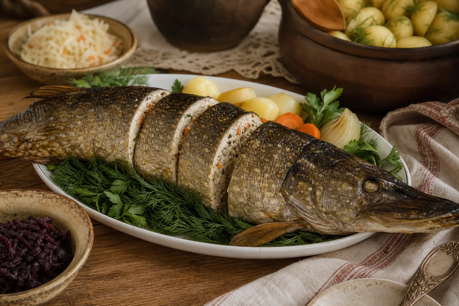 Stuffed pike: festive stuffed fish in a Lithuanian traditional food context