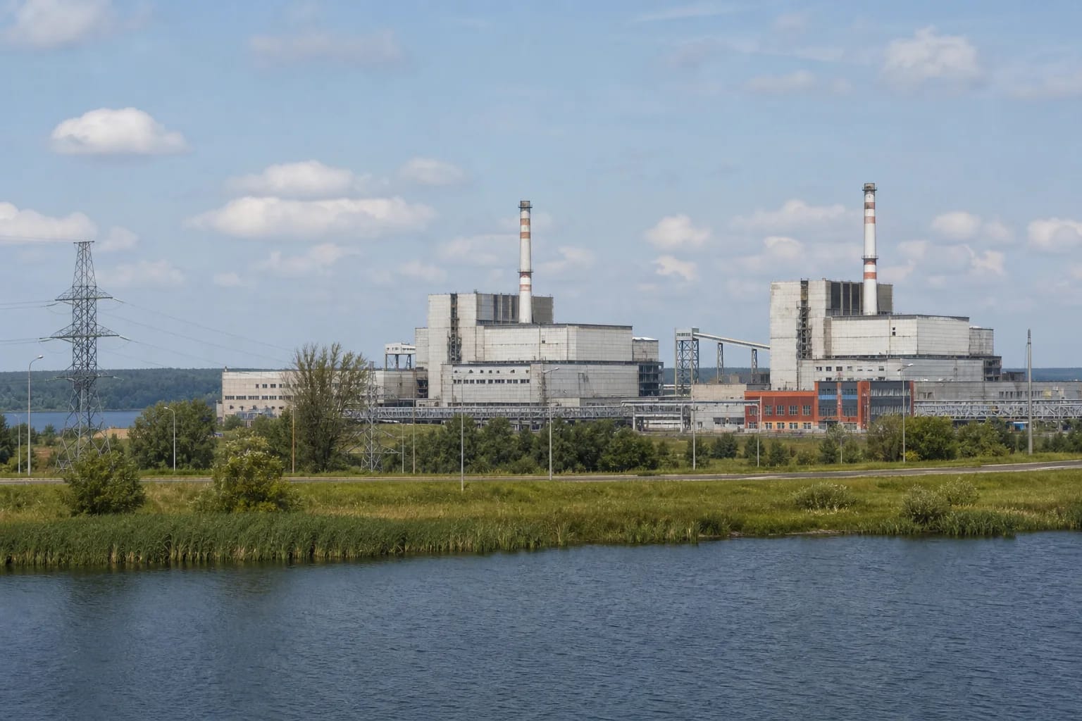 Ignalina Nuclear Power Plant buildings by Lake Drūkšiai in north-eastern Lithuania