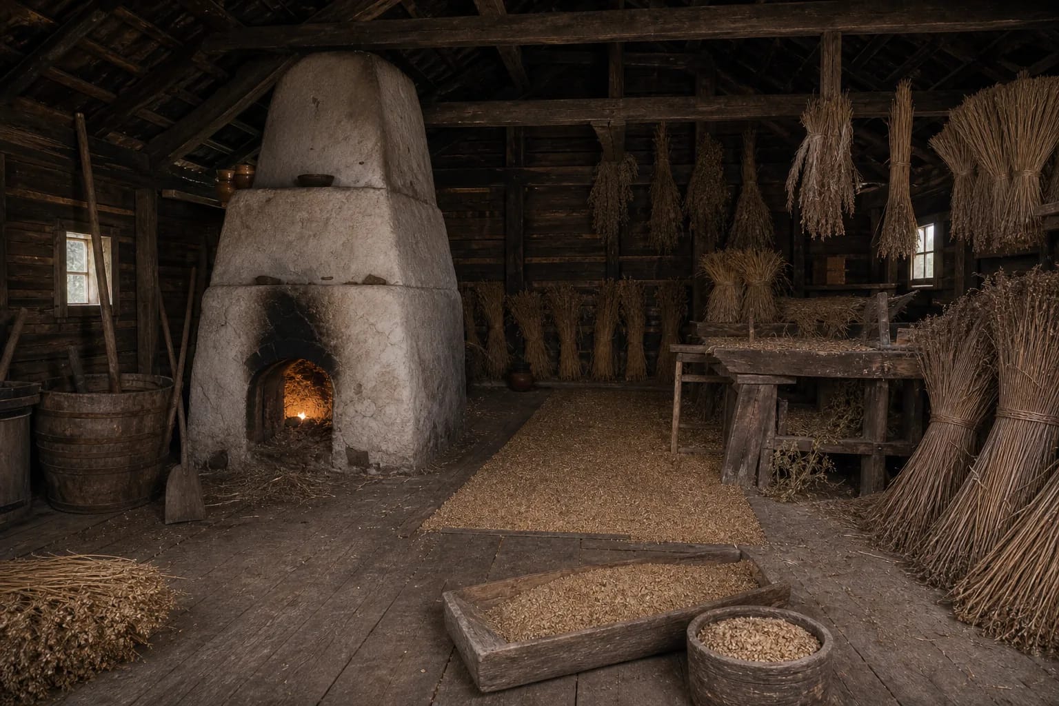 The jauja kiln dried grain, flax, or hemp before further work.
