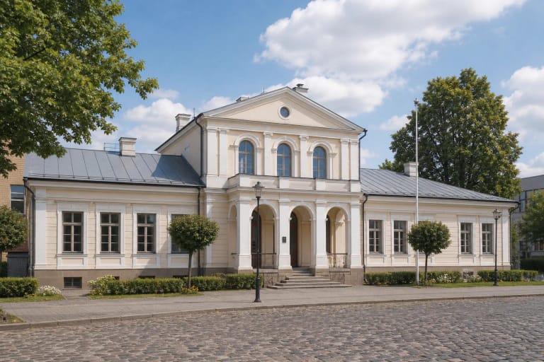 Jonava Regional Museum building, a Classicist horse-post station with portico