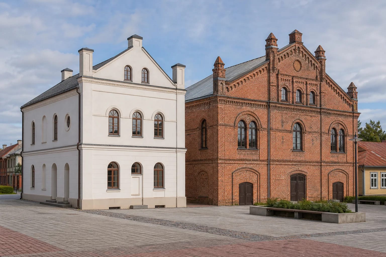 Baltoji ir Raudonoji Joniškio sinagogos miesto aikštėje
