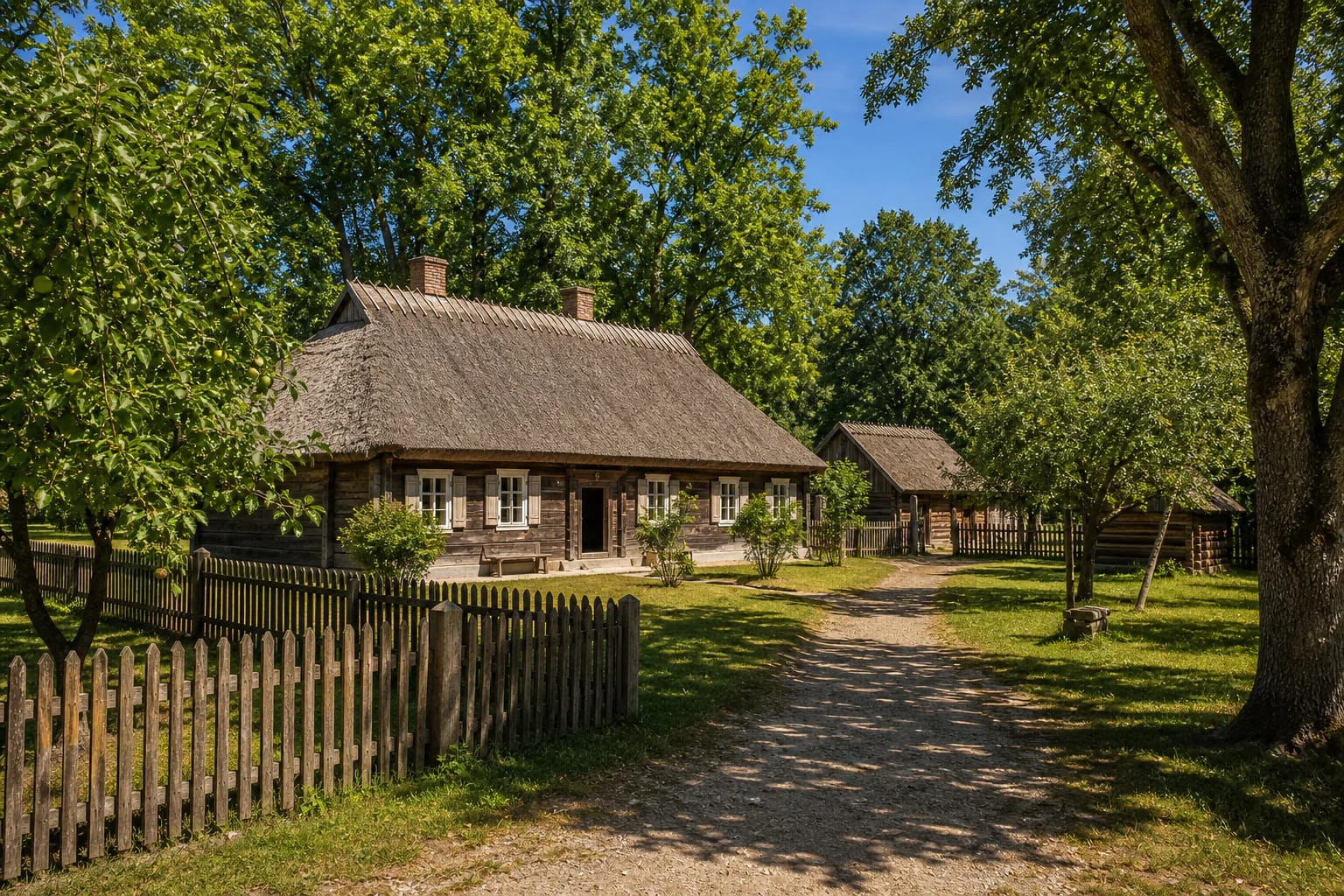 Jono Basanavičiaus gimtinės atkurta Suvalkijos sodyba su mediniais pastatais ir ąžuolyno kraštovaizdžiu