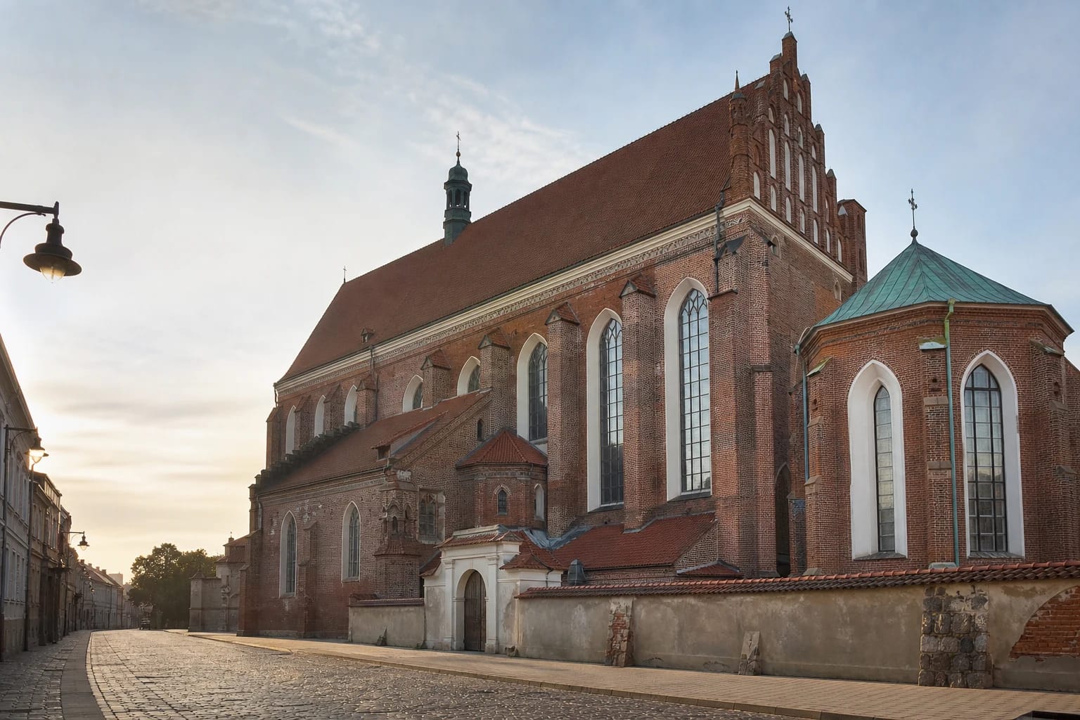 Red-brick Gothic facade of Kaunas Archcathedral Basilica on Vilniaus Street