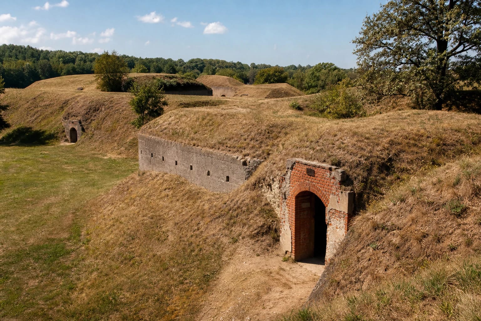 Зелёные валы, рвы и остатки старых укреплений I форта Каунасской крепости