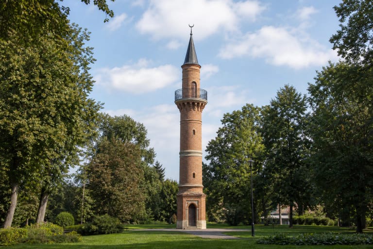 Kėdainių minaretas - osmaniško stiliaus mūrinis bokštas su pusmėnuliu dvaro parke