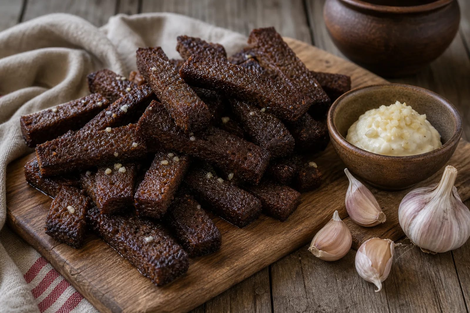 Kepta duona: fried rye bread with garlic in a Lithuanian traditional food context