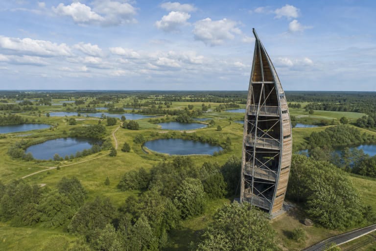 Kirkilai Observation Tower by karst lakes in Biržai Regional Park