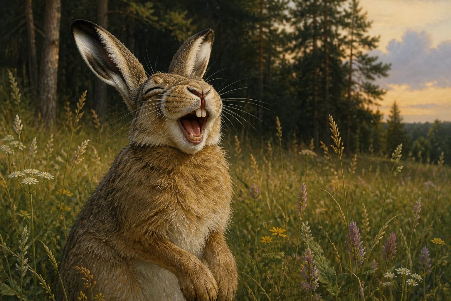 Why the Hare Has a Split Lip visual interpretation with origin of an animal trait, hare’s fearfulness, sheep motifs