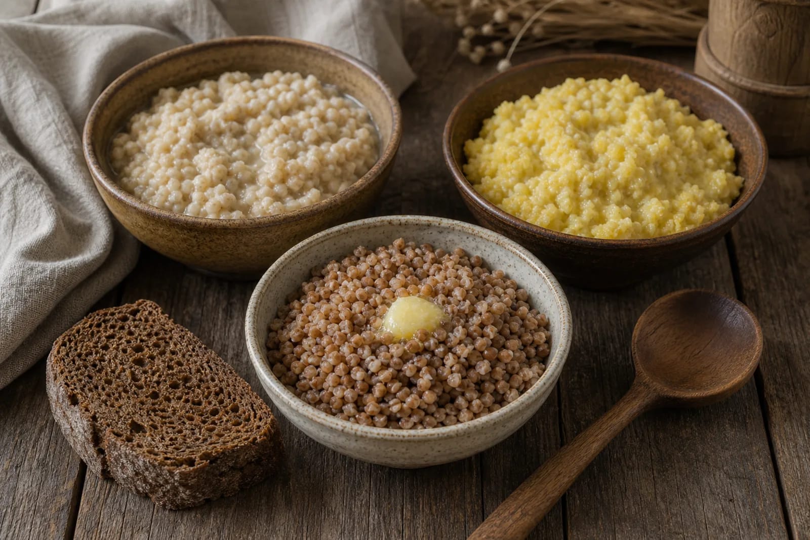 Košės: group of cooked groat, flour, or vegetable dishes in a Lithuanian traditional food context